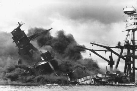 USS Arizona sinking after Pearl Harbor attack on December 7, 1941