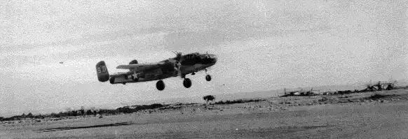 B-25J 9D 'Briefing Time' taking-off at Alesani, Corsica. Photograph by Quentin Kaiser.
