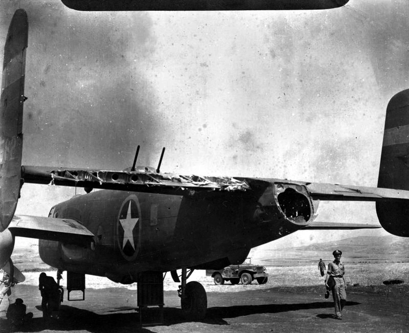 B-25 with tail damage