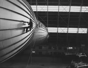 Blimp repairs inside Hangar 1 January 7, 1944