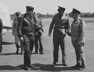 CDR Herbert S Horn and LCDR Robert J Antrim in Horns office May 25, 1944