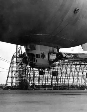 K-11 being secured during storm September 27, 1942